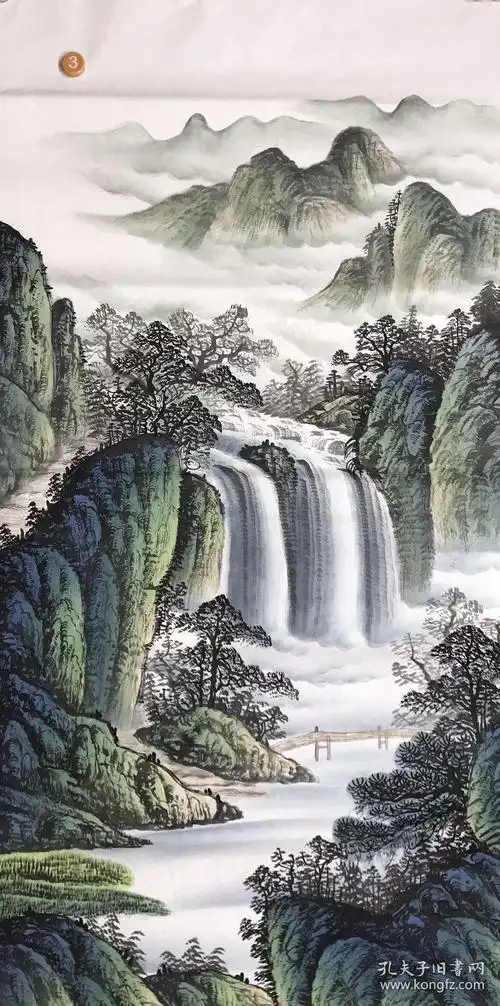 四尺竖幅招财进宝山水画单副