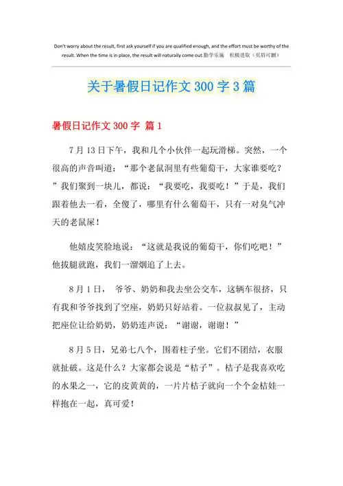 关于暑假日记作文300字3篇