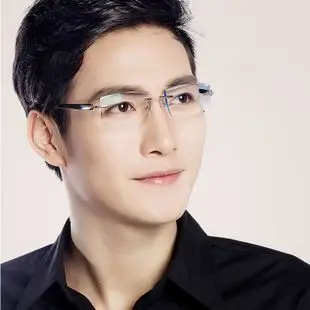 新款时尚商务无框眼镜架男 精致镜腿钻石切边眼镜框 批发眼镜近视