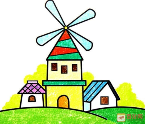 风车房子颜色简笔画 简笔画图片大全-蒲城教育文学网