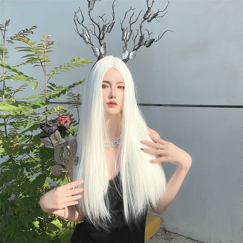 厂家现货假发女欧美时尚白色长直发化纤头套跨境中分长发海外代发