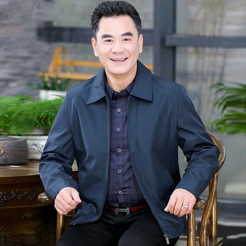 爸爸装中年男士商务休闲翻领夹克中老年春秋薄外套男40岁50岁上衣