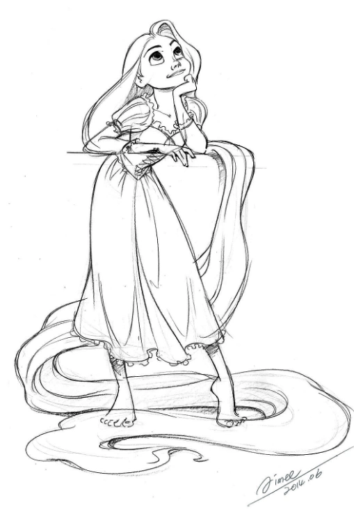 看迪士尼公主的素描版,长发公主在思考,梅琳达射箭姿势太酷了!
