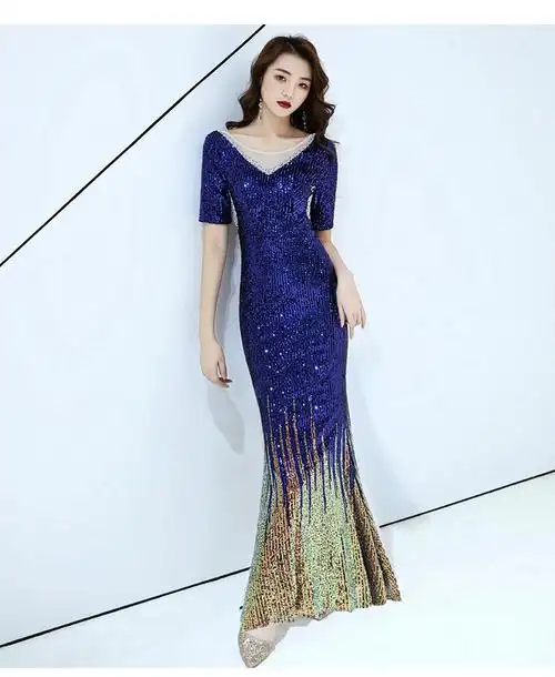 气质晚礼服裙女2019新款宴会高贵气质长款性感优雅鱼尾聚会主持人晚会