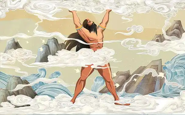 水彩神话故事盘古开天辟地插画