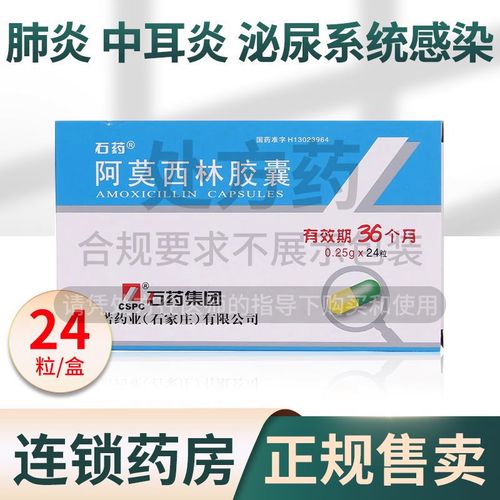 石药 阿莫西林胶囊 0.25g*24粒/盒 肺炎中耳炎泌尿系统感染皮肤感染