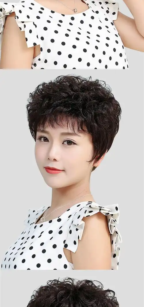 假发女短发全头套中老年人女士自然发型真人发丝妈妈全真发头发套