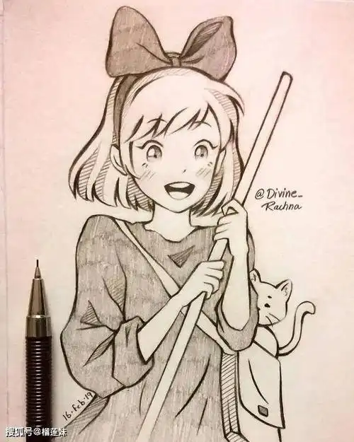 动漫人物手绘,好看到起飞,这样的线稿你给几分?