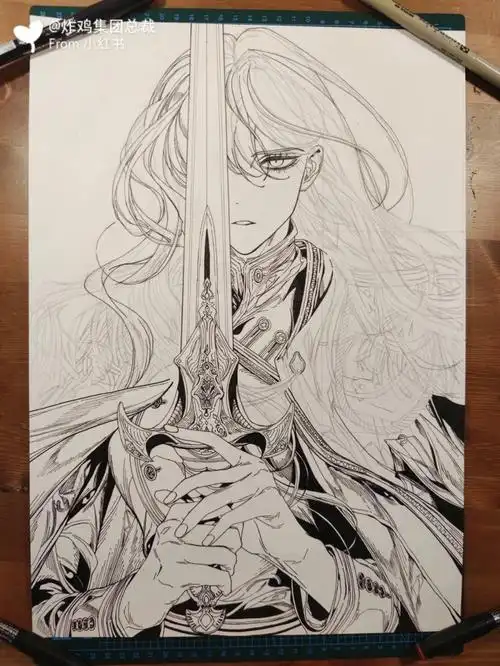 手绘线稿帅哥男性王子动漫人物附过程