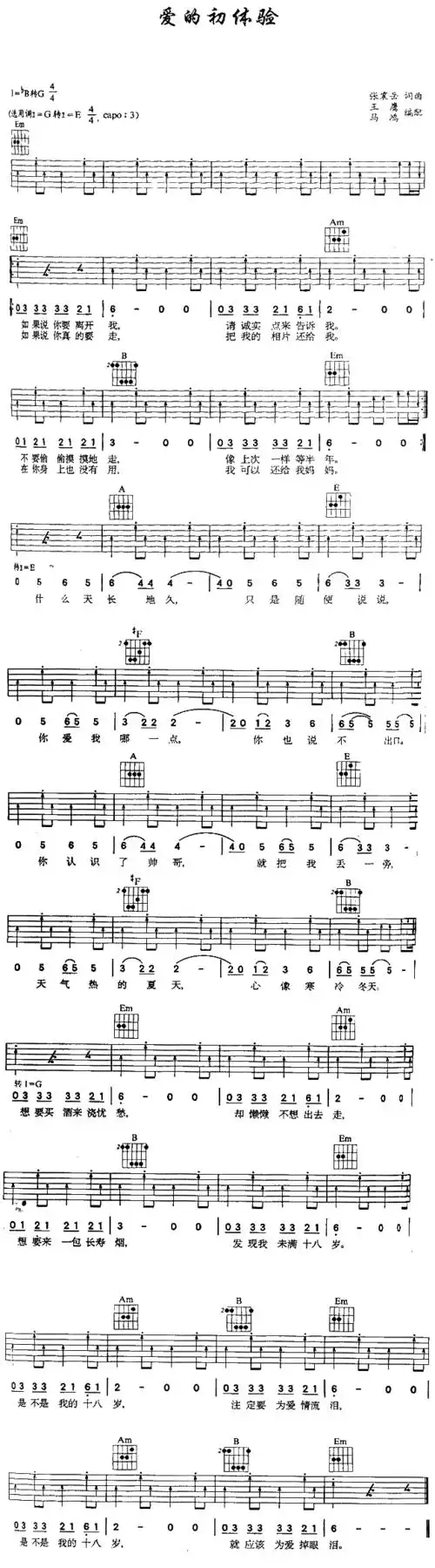 爱的初体验张震岳吉他谱