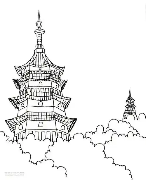 简笔画大全手绘线描简笔画古风建筑插画这是一组古建筑简笔画的娜容