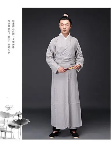 影视古装男长衫日常汉服影楼写真男装三国表演演出服秦朝书生服装