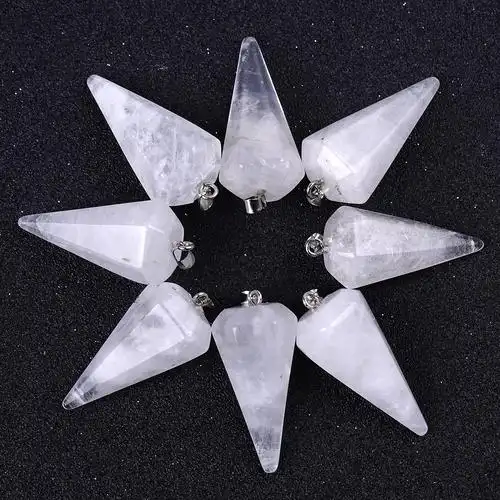 紫水晶白水晶六角锥吊坠金字塔灵摆欧美跨境亚马逊流行首饰品