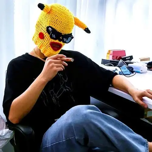 头套搞笑 悍匪头套皮卡丘 沙雕搞怪毛线针织比卡丘面罩 劫匪叙利亚