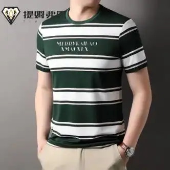 弗恩 tim vern品牌休闲男士圆领条纹短袖t恤夏季中青年丝光棉男装半袖