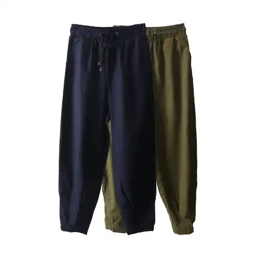 夏季男士加大宽松休闲裤吊裆9分哈伦裤松紧腰束脚男装小脚裤5006