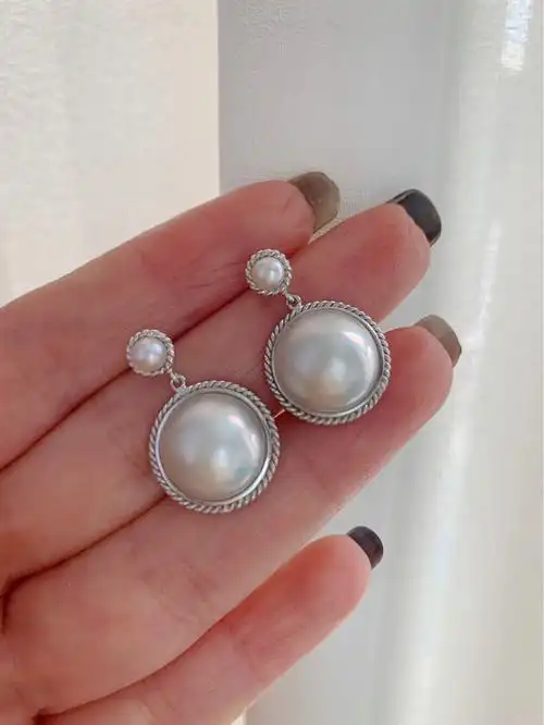 saliya61月上明星海水马贝珍珠纯银耳钉