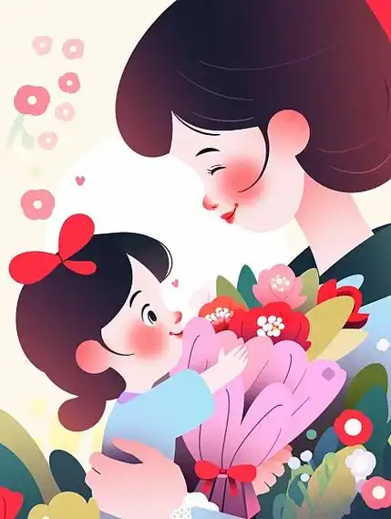 小女孩手捧花送给妈妈母亲节快乐-图巨人