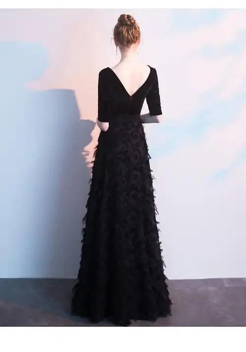 高贵优雅裙女2020新款夏季黑色晚礼服显瘦气质名媛纯色18-25周岁