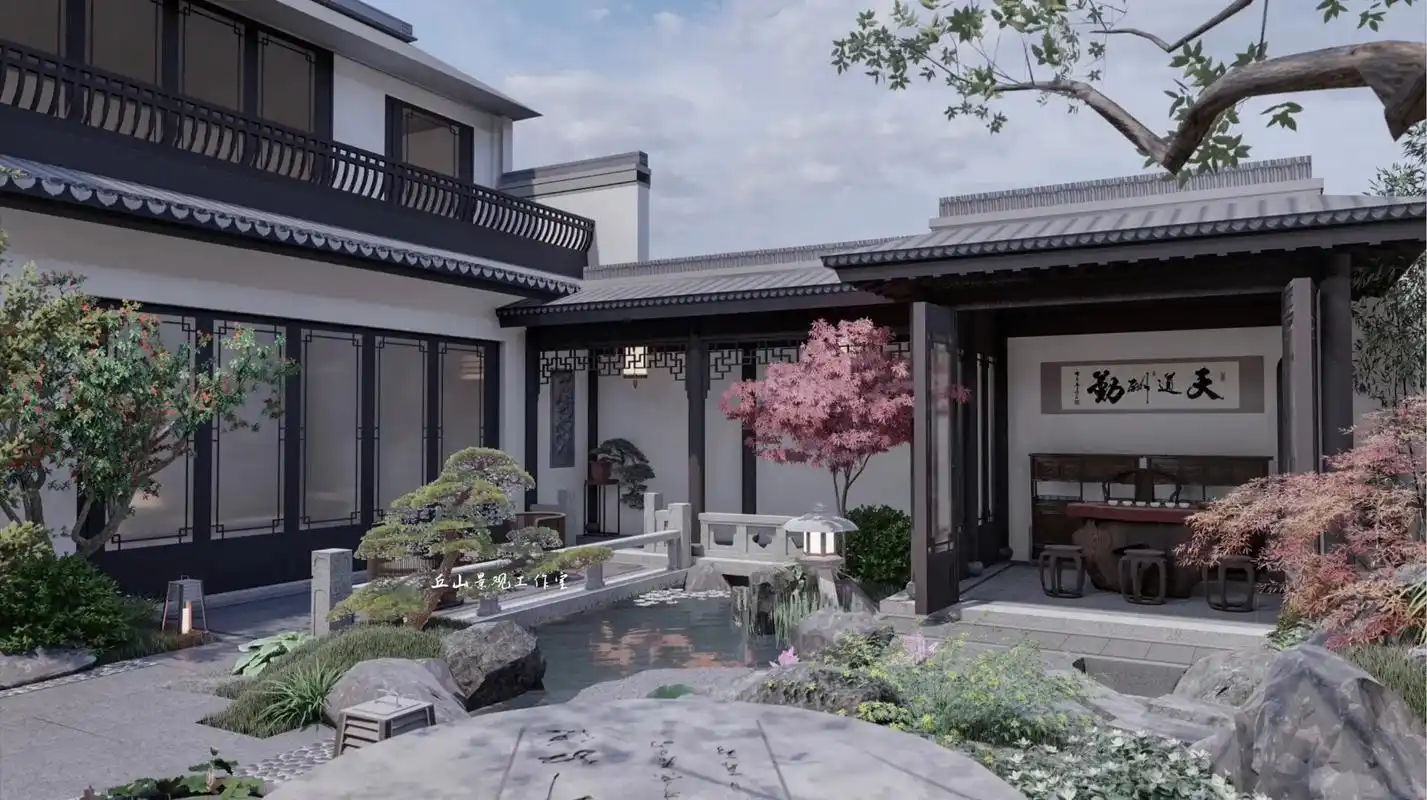 来点不一样感觉的庭院.#别墅设计 #中式庭院  #中式合院  - 抖音