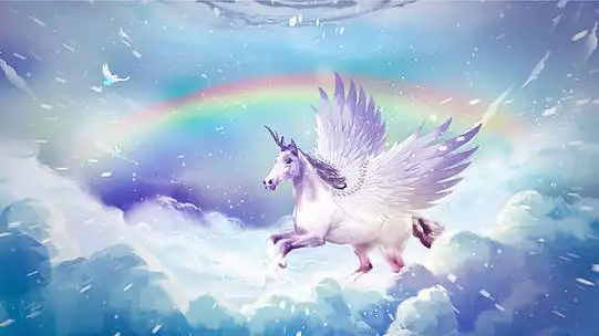 唯美治愈系梦幻独角兽与彩虹插画