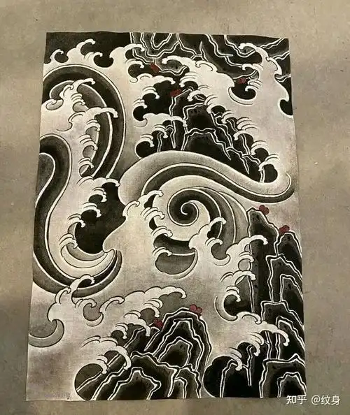 今日分享一波非法好看的纹身图案精品纹身手稿水浪纹身图案浪花纹身