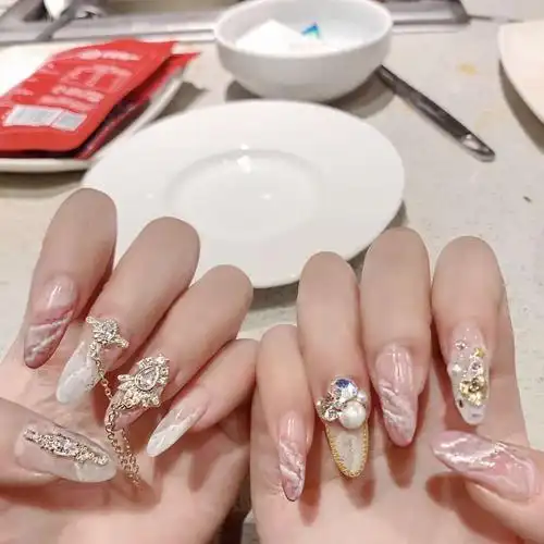 美甲成品手工指甲贴片防水持久春夏高贵图长款指甲彩妆