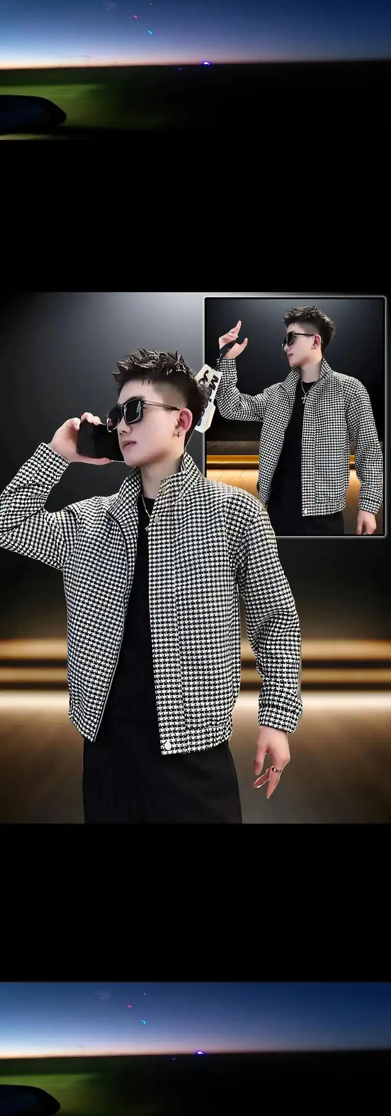 千鸟格外套男春秋季潮牌,高级感短款夹克!