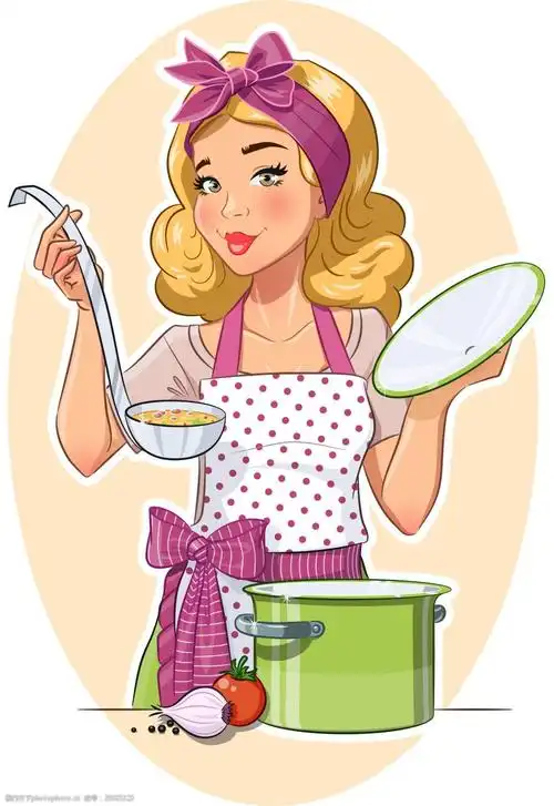 趣味时尚熬汤的妈妈插画 熬汤 插画 蝴蝶结 妈妈 美丽 烹饪 趣味 人物