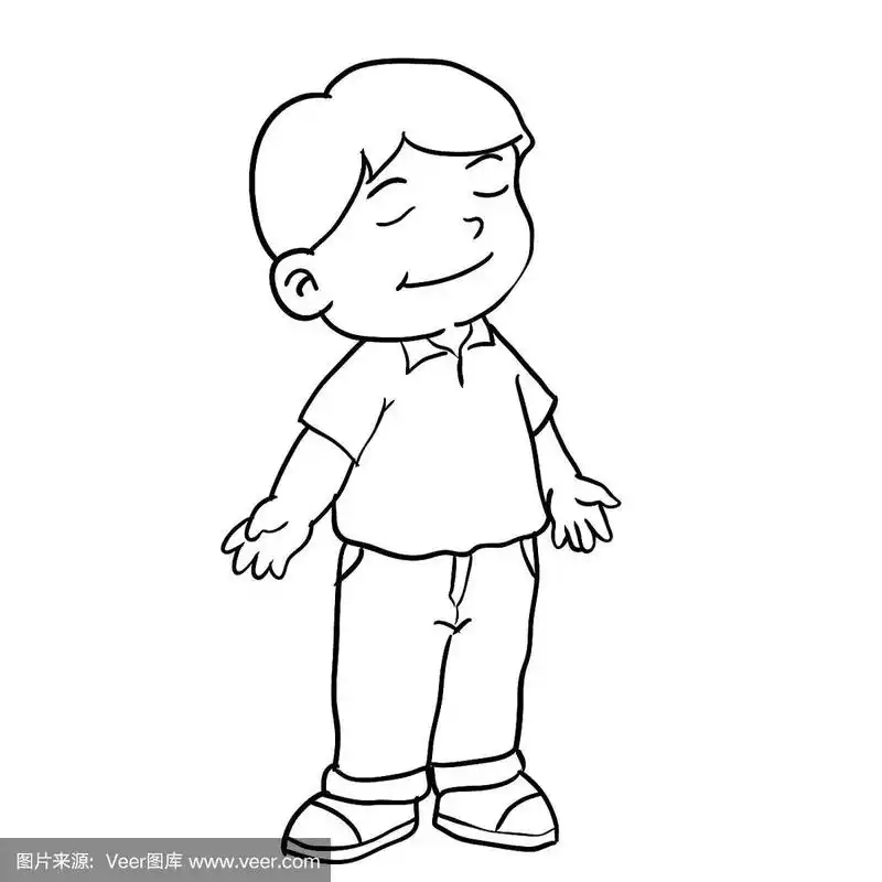 手画的男孩站-矢量插图