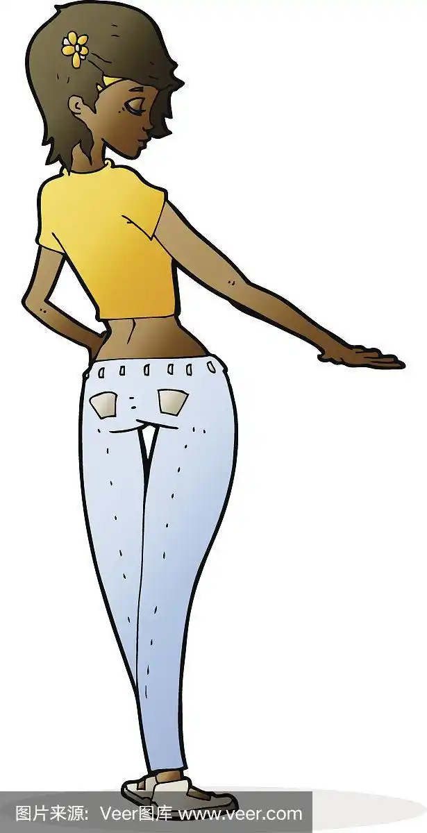 卡通漂亮的女孩穿着牛仔裤和t恤