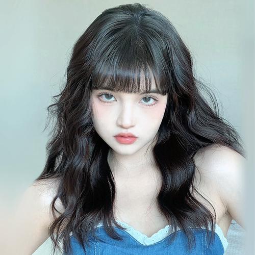 柚子港风假发复古卷发羊毛卷黑色蛋卷头女中长发自然日常全头套式