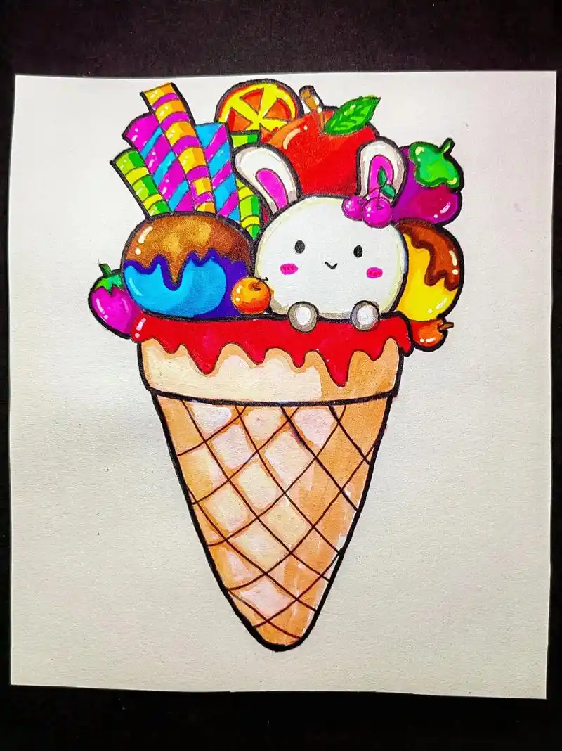 夏日炎炎,可爱的冰淇淋来了#儿童画 #一起学画画 #冰淇淋的 - 抖音