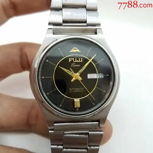 日本富士山自动机械男表【金针金字金刻度】【能走时,日历好使】