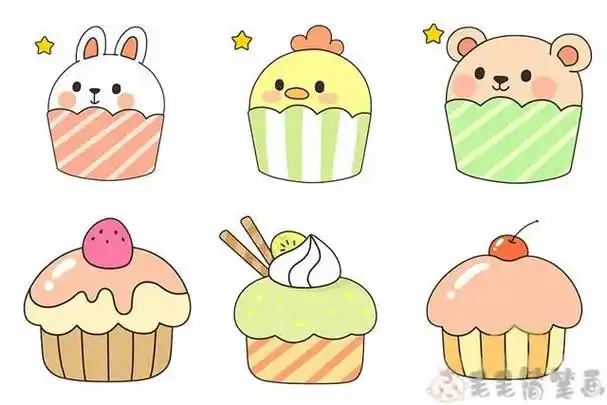 简笔画图片彩色杯子蛋糕卡通简笔画带有巧克力的杯子蛋糕简笔画大全