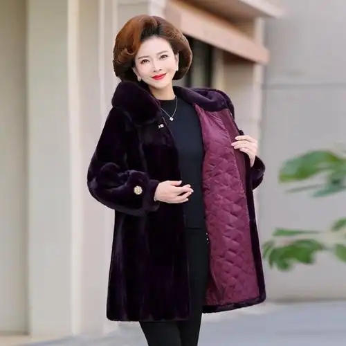 冬季新款妈妈装中长款貂绒大衣加棉保暖大衣母亲婆婆优雅冬装