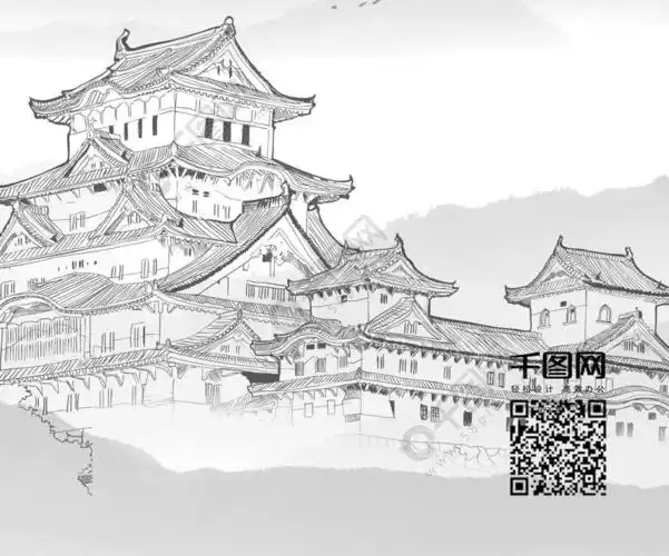 古风建筑复古风黑白简约手机图