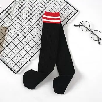 中筒袜儿童长筒袜宝宝过膝袜纯棉韩国春秋薄款高筒夏堆堆袜子 黑色
