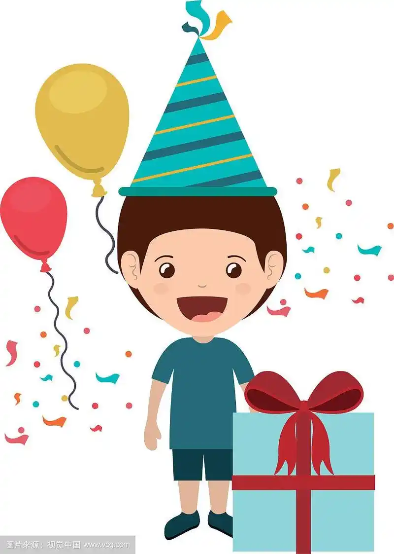 男孩戴着派对帽庆祝生日