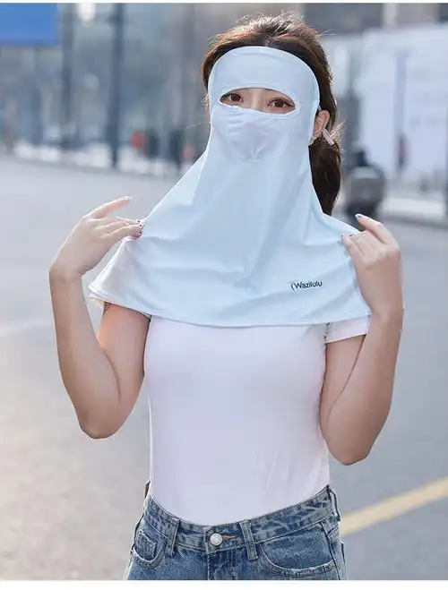 防花粉过敏面罩防晒女全脸护颈冰丝口罩遮脸遮脖子新款夏季透气薄款