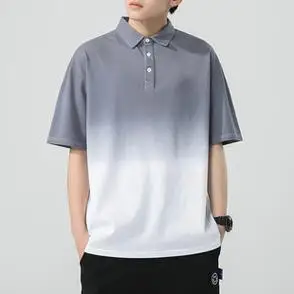夏季短袖打底衫polo衫男士港风渐变t恤男翻领休闲宽松半袖新款潮