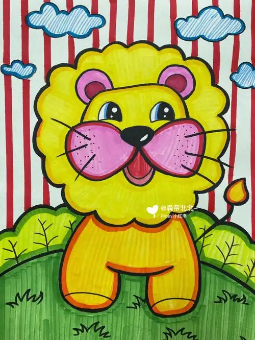 少儿美术马克笔可爱的小狮子03