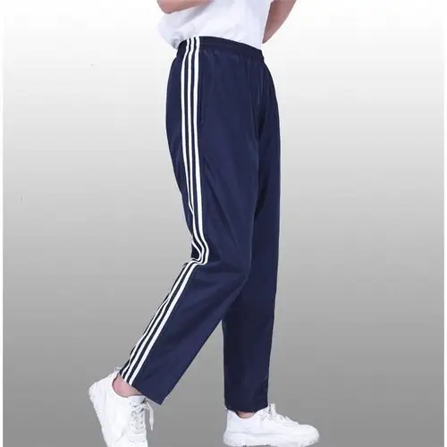 校服中学生直筒宽松裤女中校高中校网初蓝带深蓝运动长裤