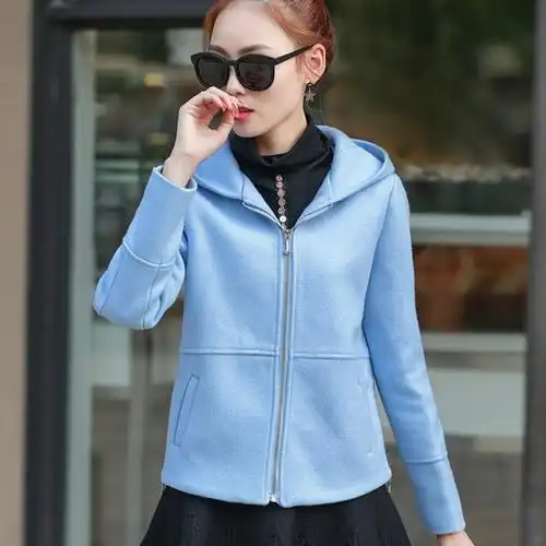 短款女外套春季韩版时尚连帽毛呢外套女士短装呢子外套春秋装上衣