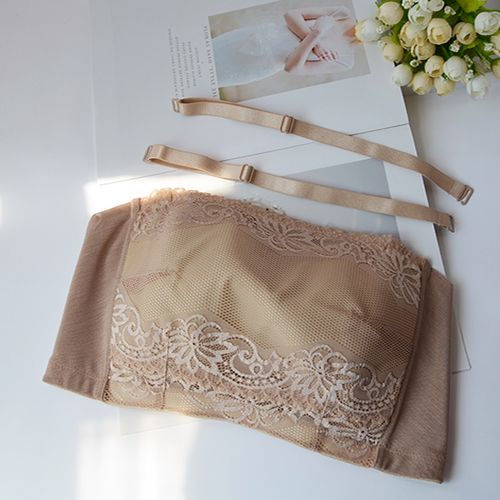 无肩带内衣女夏大胸 抹胸式文胸露肩 薄款 不掉防滑走光上托 裹胸