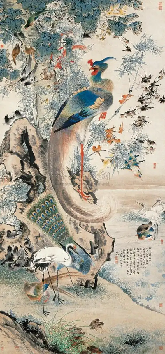 1216百鸟朝凤图立轴设色纸本