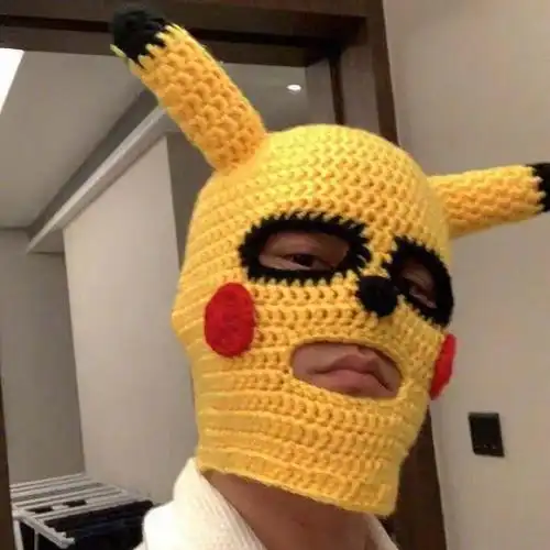 皮卡丘头套恶搞网红搞怪面具可爱搞笑傻雕针织蒙面毛线