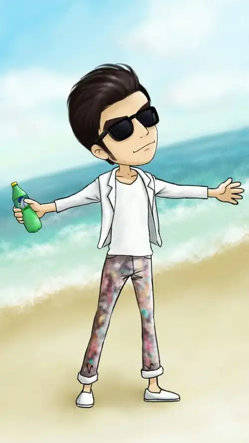 原创 手绘 周杰伦 卡通 壁纸 我要夏天 海边 墨镜伦 雪碧 q版