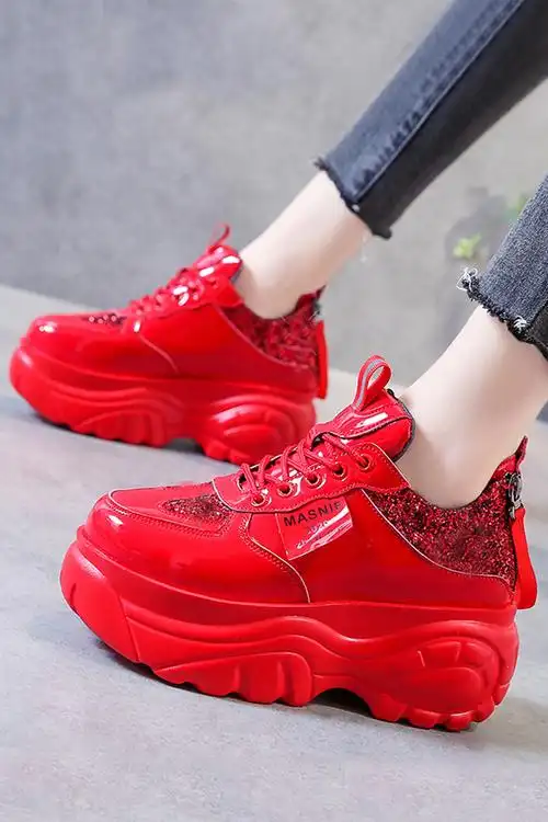 老爹鞋2020秋季新款女鞋亮面水钻时尚百搭厚底增高休闲运动鞋