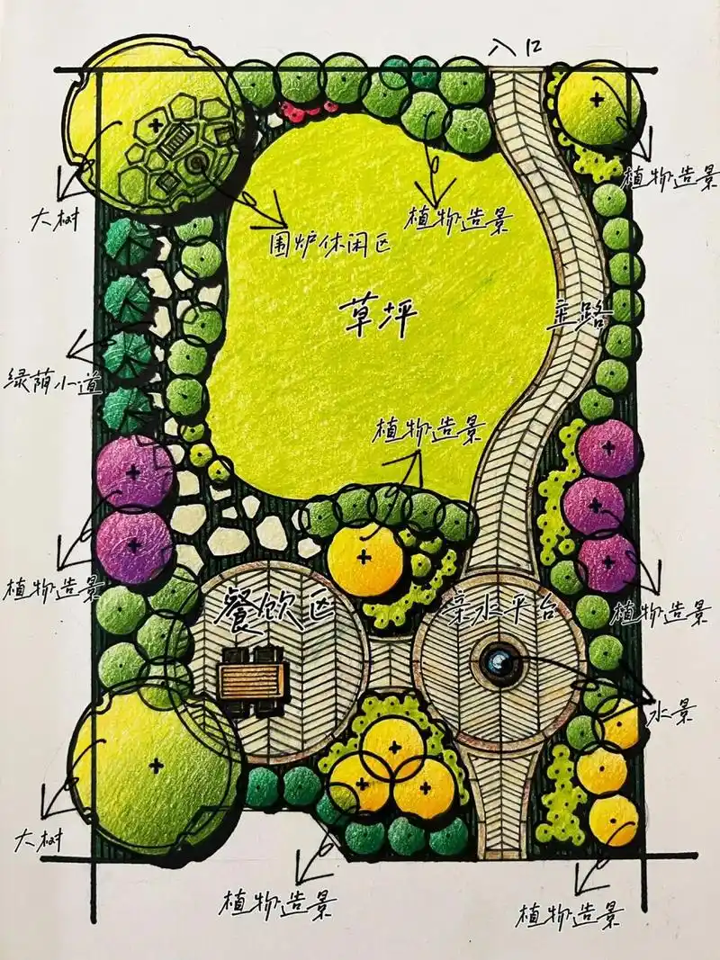 慵懒休闲花园这样做!手绘平面图详解
